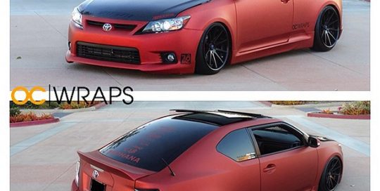 Toyota Scion TC wrapped in UPP Matte Red Aluminum vinyl