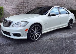 Mercedes Benz S63 wrapped in 1080 Satin Pearl White and Gloss Black vinyl