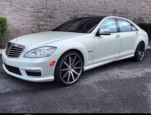 Mercedes Benz S63 wrapped in 1080 Satin Pearl White and Gloss Black vinyl