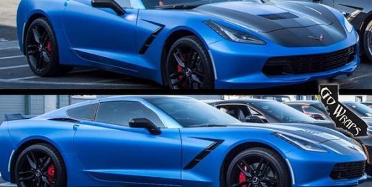 Chevrolet Corvette wrapped in 1080 Satin Perfect Blue and Satin Black vinyls