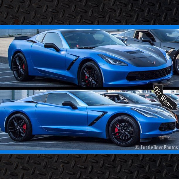 Chevrolet Corvette wrapped in 1080 Satin Perfect Blue and Satin Black vinyls