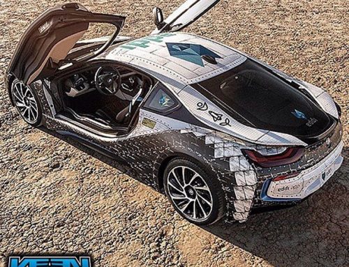 Bmw I8 wrapped in with custom printed IJ180Cv3
