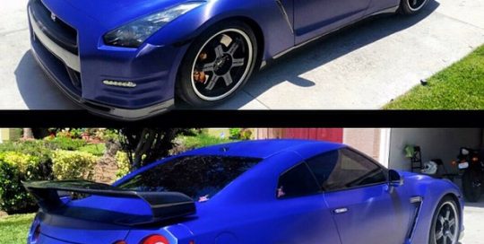 Nissan GTR wrapped in 1080 Brushed Steel Blue vinyl