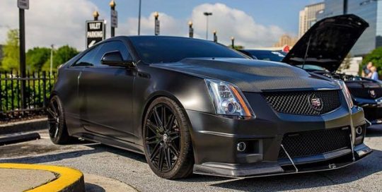 Cadillac CTSV wrapped in 3M 1080 Satin Black vinyl