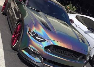 Ford Mustang wrapped in 3M ColorFlip Gloss Psychedelic shade shifting vinyl