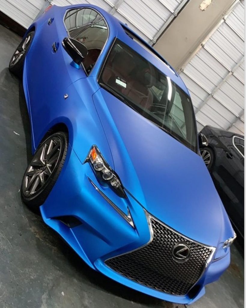 Lexus IS350 wrapped in Satin Blue Aluminum vinyl