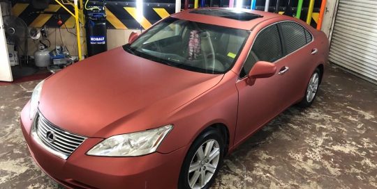 Lexus wrapped in Satin Red Aluminum vinyl