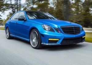 Mercedes Benz wrapped in Satin Blue Aluminum vinyl