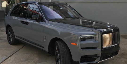 Rolls Royce Ghost wrapped in Gloss Nardo Gray and Gloss Black vinyls