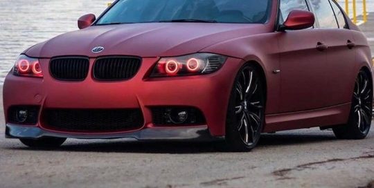 Bmw wrapped in Satin Red Aluminum vinyl
