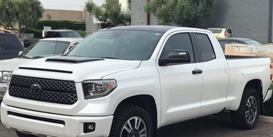 Toyota Tundra wrapped in 3M 1080 Satin Pearl White and Satin Black vinyls