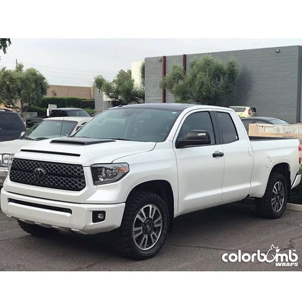 Toyota Tundra wrapped in 3M 1080 Satin Pearl White and Satin Black vinyls