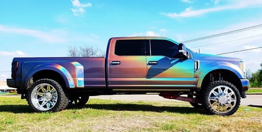 Ford F350 wrapped in 3M ColorFlip Gloss Psychedelic shade shifting vinyl