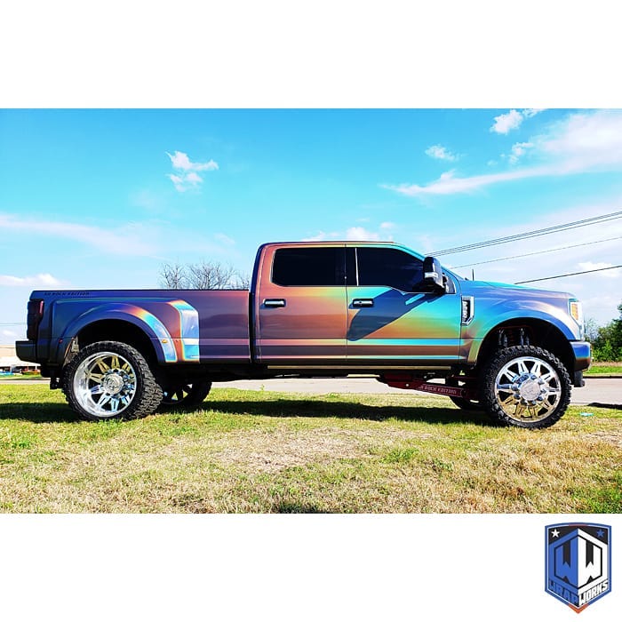 Ford F350 wrapped in 3M ColorFlip Gloss Psychedelic shade shifting vinyl