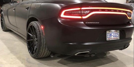 Dodge Charger wrapped in Satin Black vinyl