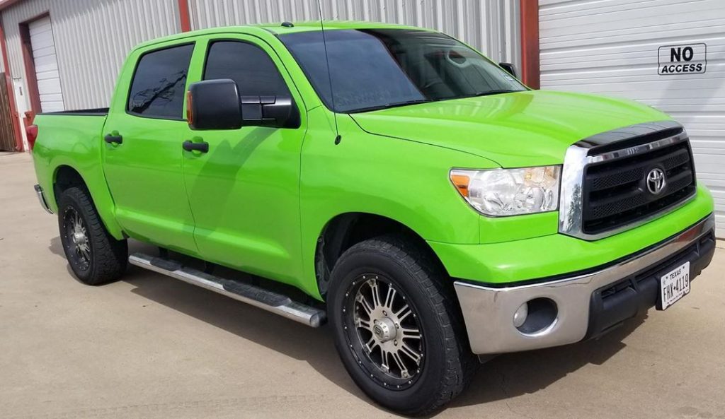 Toyota Tundra wrapped in Gloss Grass Green vinyl