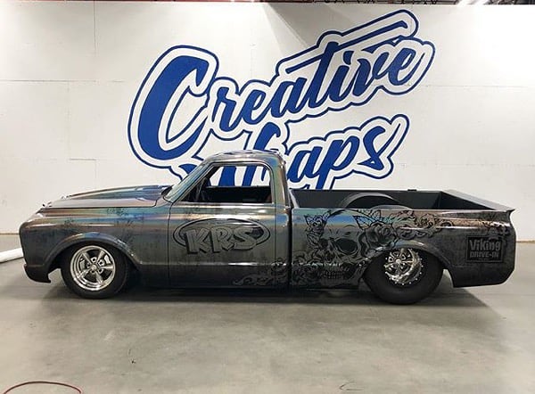 Chevrolet C10 wrapped in custom printed 3M ColorFlip Gloss Psychedelic shade shifting vinyl
