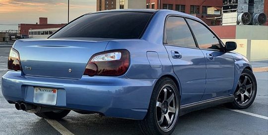 Subaru Wrx wrapped in 3M 1080 Gloss Ice Blue vinyl