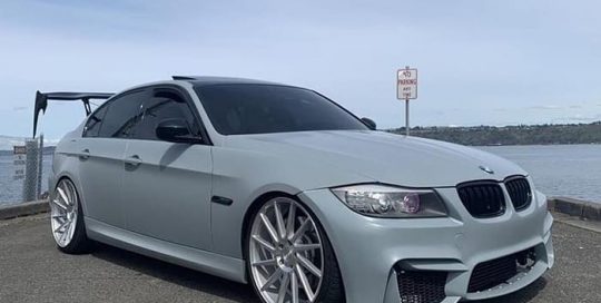 Bmw 335i wrapped in 3M 1080 Satin Battleship Gray vinyl