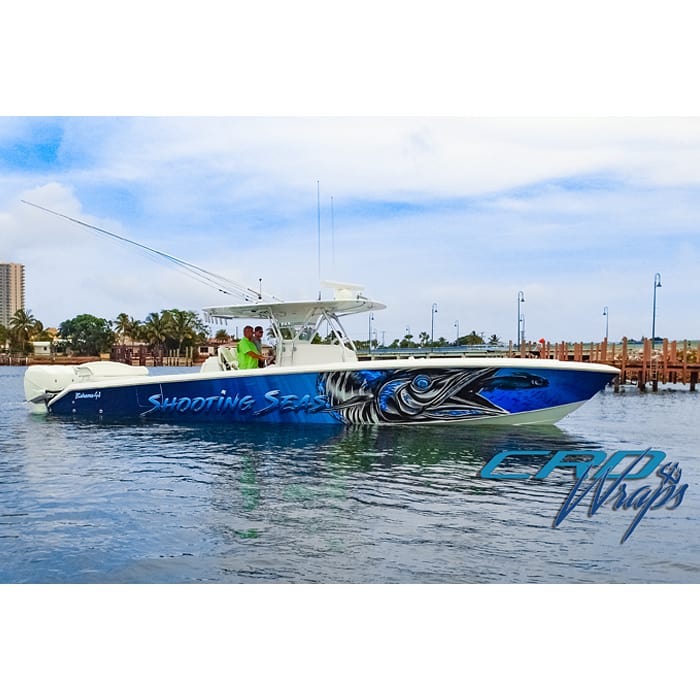 Bahama41 Boat wrapped in custom printed Avery 1105ezrs and 1360z