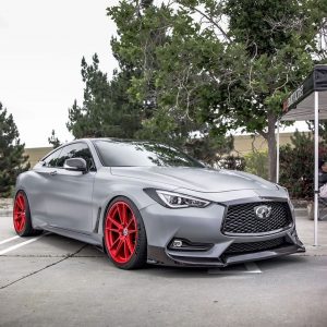 Infiniti Q60 wrapped in Satin Nardo Gray vinyl