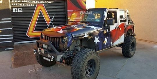 Jeep Wrangler wrapped in custom printed 3M IJ80 and 8518 Gloss laminate