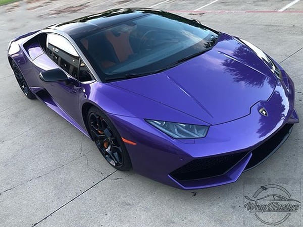 Lamborghini Huracan wrapped in Orafol 970RA Gloss Violet Metallic vinyl