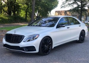 Mercedes Benz S550 wrapped in Satin Pearl White vinyl
