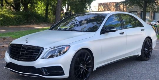 Mercedes Benz S550 wrapped in Satin Pearl White vinyl