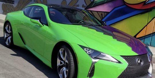 Lexus wrapped in ORAFOL_Americas 970RA Gloss Grass Green & Gloss Violet Metallic vinyl