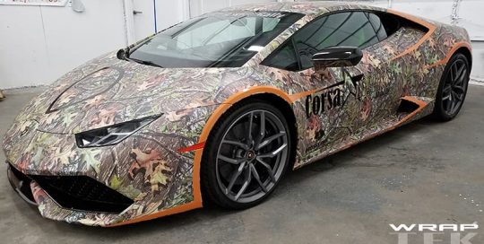 Lamborghini Huracan wrapped in Mossy Oak Obsession and 3M 780mC vinyl