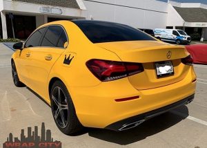 Mercedes Benz a220 wrapped in Avery SW Gloss Yellow vinyl