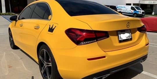 Mercedes Benz a220 wrapped in Avery SW Gloss Yellow vinyl