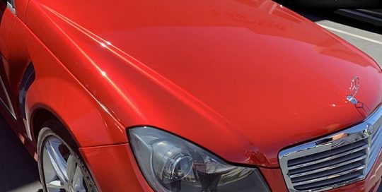 Mercedes Benz wrapped in ORAFOL_Americas 970RA Gloss Luscious Lips & 280G Stone Guard vinyl
