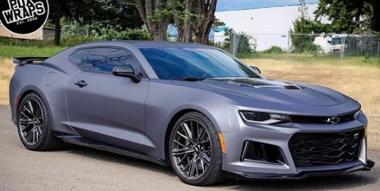 Chevrolet Camaro ZL1 wrapped in 3M 1080 Matte Dark Gray and Gloss Black vinyls