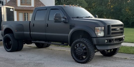 Ford F450 wrapped in 3M 1080 Matte Deep Black vinyl
