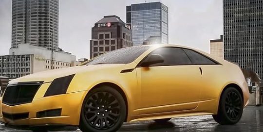 Cadillac wrapped in the new Avery SW Satin Energetic Yellow vinyl