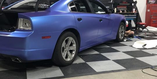 Dodge Charger wrapped in 3M 1080 Satin Glacial Frost