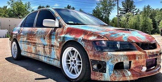 Mitsubishi Evolution wrapped in custom printed Arlon SLX vinyl