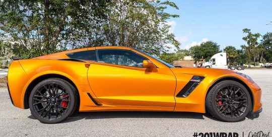 Chevrolet Corvette wrapped in ORAFOL_Americas 970RA Gloss Tangerine Dream vinyl