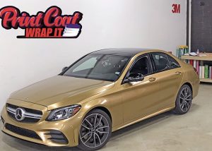 Mercedes Benz wrapped in 3M 1080 Gloss Gold Metallic vinyl