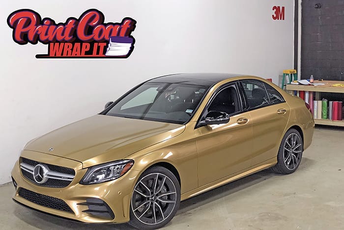 Mercedes Benz wrapped in 3M 1080 Gloss Gold Metallic vinyl