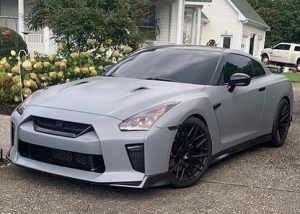 Nissan GTR wrapped in Satin Nardo Gray vinyl