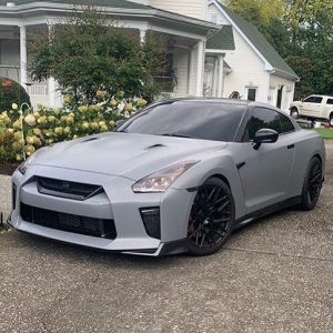 Nissan GTR wrapped in Satin Nardo Gray vinyl