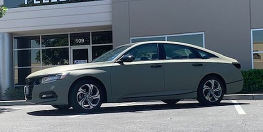 Honda Accord wrapped in Avery Matte Khaki Green vinyl