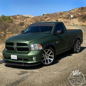 Dodge Ram wrapped in Avery SW Matte Moss Green Metallic vinyl