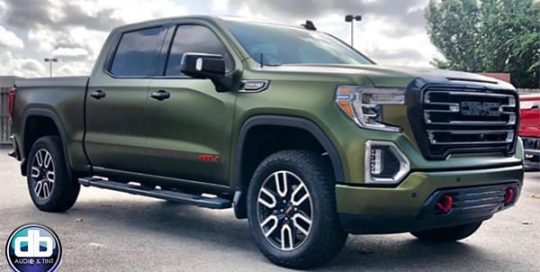 GMC Sierra wrapped in Avery SW Satin Hope Green vinyl