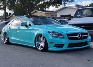 Mercedes Benz wrapped in Gloss Mint Blue vinyl