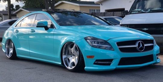 Mercedes Benz wrapped in Gloss Mint Blue vinyl