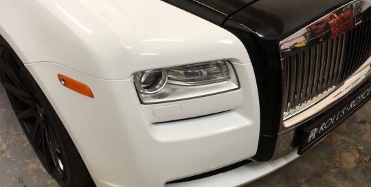 Rolls Royce Ghost wrapped in Gloss White & Gloss Black vinyl
